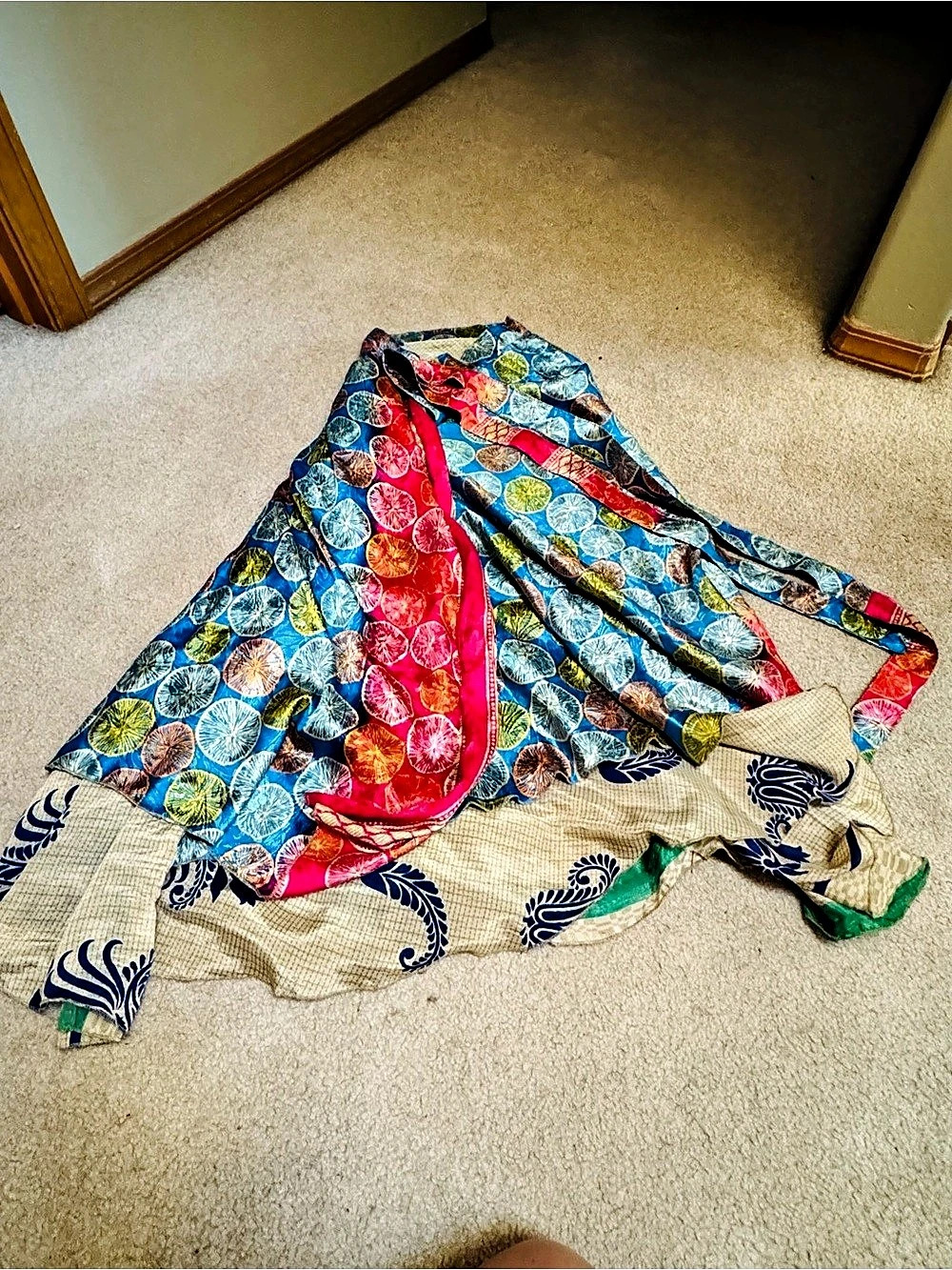 darn good yarn Sari Silk Wrap Skirt Paisley Wrap Skirt in Blue & Red